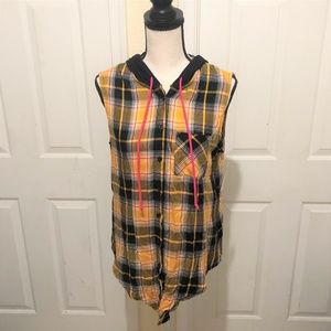 No Boundaries Sleeveless Plaid Hoodie